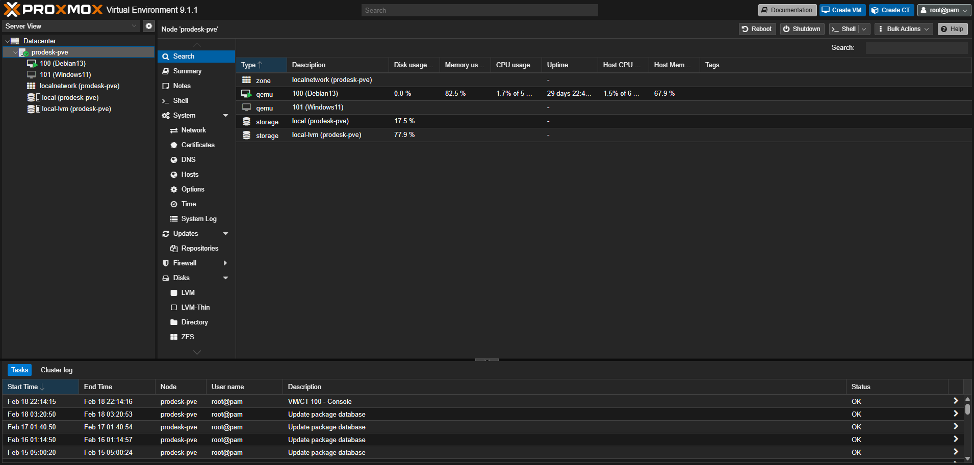 Interface Proxmox